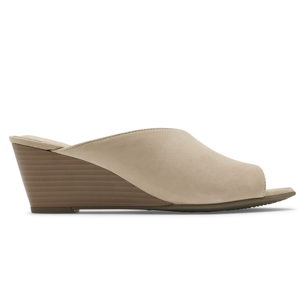 Rockport Canada Total Motion Taylor Asymmetrical Wedges - Womens Slides Beige (TZU632708)